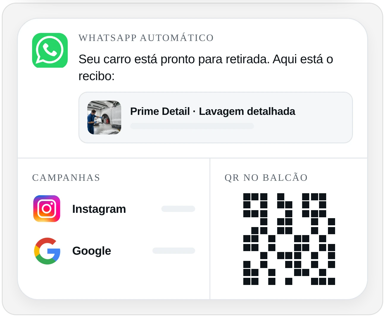 A mesma vitrine em uso no WhatsApp, em anúncio e no QR do balcão.
